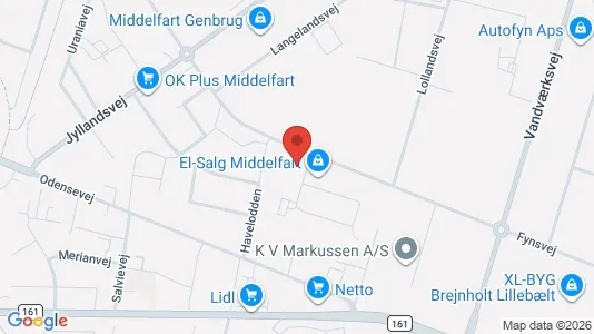 Lagerlokaler til salg i Middelfart - kort over placeringen
